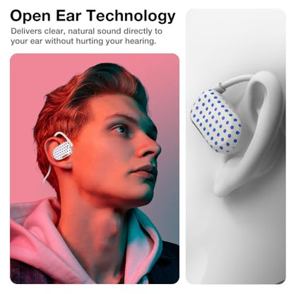 Purity Air Open Ear Headphones - True Air Conduction Wireless Bluetooth Open Ear Earbuds with Dual Mic for iPhone/Android - Secured Long Wearing Comfort, Sports Sweat Resistant (Blue Dots) - color: Blue Dots