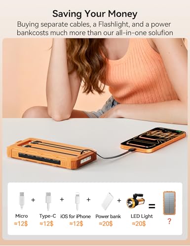 Solar Charger Portable Power Bank 20000mah External Battery Pack for iphone - color: Orange