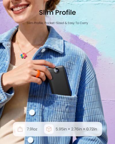 Portable Charger with Wall Plug, Slim USB C Power Bank with Built-in Cables, 10000mah LED Display External Battery Pack Compatible with iPhone/Android & More (Black) - color: Black
