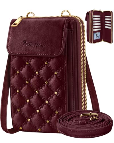 Miss Adola Zipper Cell Phone Purse Crossbody Bag for Women | Zipper Closure, RFID Blocking, Card Slots, Adjustable Shoulder Strap, Cute Small Phone Wallet for Travel and Daily Carry - color: Red