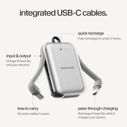 Twelve South PowerClip Mini Portable Power Bank 2000mAh Silver - color: Silver