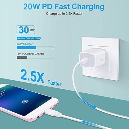 USB C Box Fast Wall Charger for Samsung Galaxy A37/A57/S25/S24 FE/A16/A17 - color: White
