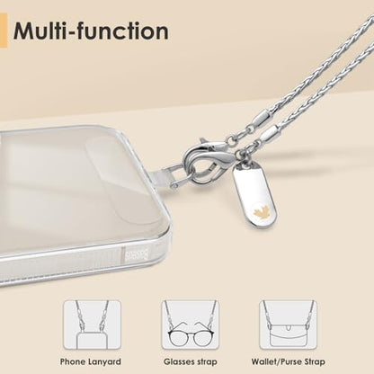 Metal Phone Lanyard Crossbody,Anti-Theft Phone Strap For Women - color: Silver, size: Long