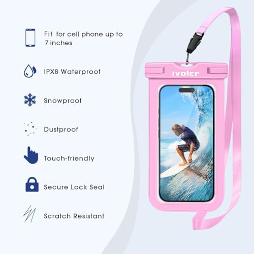 ivoler 2-Pack Waterproof Fanny Pack & Phone Pouch, Dry Bag for Passport, Phone & Wallet, Floating Waterproof Phone Case for Beach, Swimming, Kayaking, Boating, Cruise Essentials & Travel Light Pink - color: Light Pink