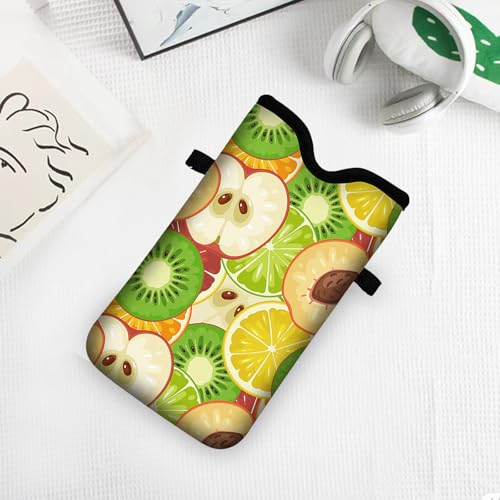 Men Women Neoprene Cell Phone Sleeve Pouch Case Bag with Crossbody Strap/Neck Lanyard 7.5 X 4.3 in (Green Fruit Slices Pattern) - color: Green Fruit Slices Pattern