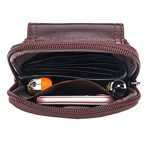 Leather Waist Pack Phone Belt Bag for Men Loop Holster Wallet Cellphone Case Pouch Pack Clip Money Purse - color: #02coffee