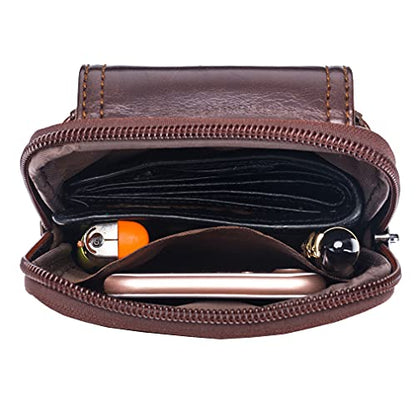 Leather Waist Pack Phone Belt Bag for Men Loop Holster Wallet Cellphone Case Pouch Pack Clip Money Purse - color: #02coffee