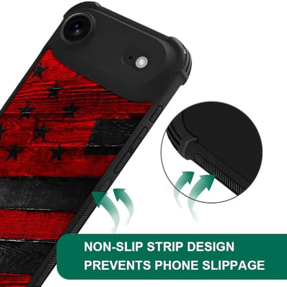 DJSOK Case for iPhone 17 Air,Compatible with MagSafe,Anti-Scratch Shockproof Case,Black Red Wood Grain American Flag - color: Black red wood grain American flag, size: iPhone 17 Air