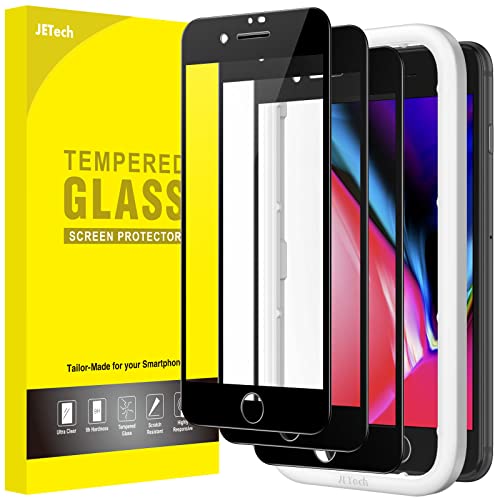 JETech Screen Protector for iPhone SE 3/2, iPhone 8/7, Black, 3-Pack | Full-Coverage, Black Edge Tempered Glass, Easy Installation Tool, HD Clear, Case-Friendly - size: iPhone SE 3/2, iPhone 8/7