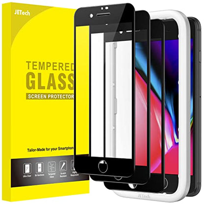 JETech Screen Protector for iPhone SE 3/2, iPhone 8/7, Black, 3-Pack | Full-Coverage, Black Edge Tempered Glass, Easy Installation Tool, HD Clear, Case-Friendly - size: iPhone SE 3/2, iPhone 8/7