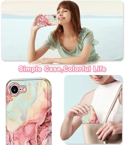 Btscase Compatible with iPhone 17e Case 6.1 Inch 2026,Marble Pattern 3 in 1 Heavy Duty Shockproof Full Body Rugged Hard PC+Soft Silicone Drop Protective Women Girl Phone Cases, Rose Gold - color: A-Rose Gold, size: iPhone 17e