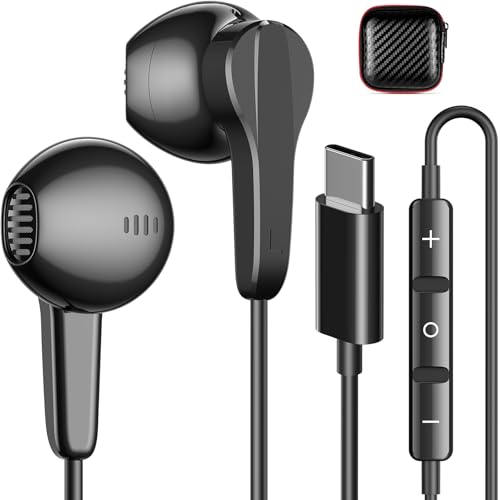 USB C Headphones Magnetic Wired Earbuds with Mic Volume Control 4ft Black - color: Black