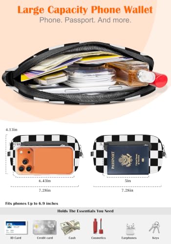 takyu Phone Strap Crossbody with Detachable RFID Wallet - color: Black White Checkered