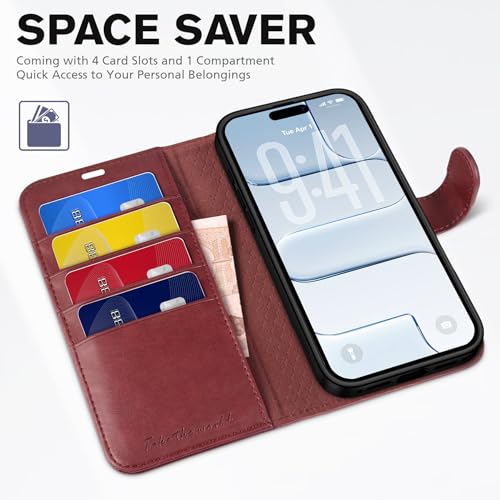 TUCCH Case Wallet for iPhone Air (6.5") 2025, RFID Blocking Folio, Dark Red | 4 Card Holders, Kickstand, PU Leather, Magnetic Closure, Shockproof TPU Shell, Protective Flip Cover - color: Dark Red