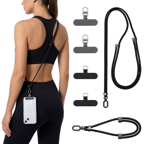 BESARME Phone Lanyard Set, 2 Pack, Black, Adjustable Crossbody & Wrist - color: Black