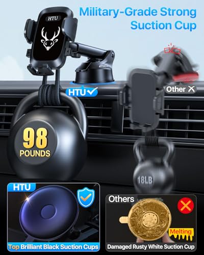 【Upgraded Strongest Suction & Pro Military-Grade】Ultimate Car Phone Mount【360°Rotatable Suction】Cell Phone Holder Truck Stand for Dashboard Windshield Vent for iPhone 18 Pro Max Samsung,Graphite Black - color: Graphite Black