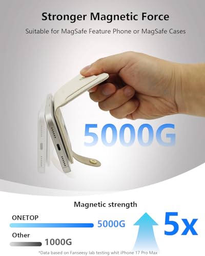 ONETOP for MagSafe Wallet,Magnetic Phone Wallet with 5 Card Slots,Beige | 1-12 Cards/Cash Holder for iPhone 17/16/15/14/13/12 Series,Detachable Wallet Stick-On Back,PU Leather RFID Blocking Kickstand - color: Beige