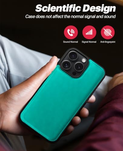 OCASE for iPhone 16 Pro Case Detachable Wallet Case with Card Holder, 2 in 1 Pu Leather Flip Folio with RFID Blocking Stand Wrist Strap Shockproof Phone Cover 6.3 Inch 2024, Blue Green | Removable magnetic case, with hand strap, wireless charging, card sl