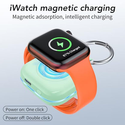 HUOTO for Portable Apple Watch Charger, Mini Purse Keychain 1200mAh iWatch Charger Power Bank Wireless Battery Pack Travel Smart Watch Chargers for Apple Watch Series 11 10 9 8 7 6 5 4 3 2 SE Ultra 2 - color: Green