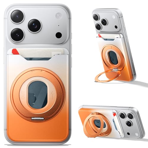 for Magsafe Wallet, 2 Card Holder, With Rotating Stand, Orange - color: Orange