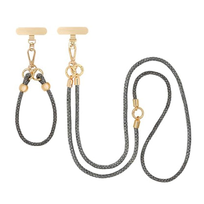 ABJFJE Crystal Phone Lanyard Crossbody & Wrist Strap Phone Strap Crossbody & Wrist Lanyard Anti Theft Phone Strap for Women - color: Grey