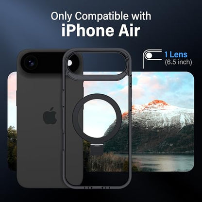 Magnetic Case for iPhone Air - [Built-in Invisible Stand] [Compatible with MagSafe] [Military Grade Drop Protection] Anti-Yellowing Hard Back Silicone Edge Cover, 6.5", Clear Black - color: Clear Black, size: iPhone Air 6.5''