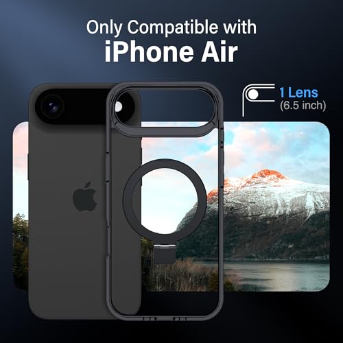 Magnetic Case for iPhone Air - [Built-in Invisible Stand] [Compatible with MagSafe] [Military Grade Drop Protection] Anti-Yellowing Hard Back Silicone Edge Cover, 6.5", Clear Black - color: Clear Black, size: iPhone Air 6.5''