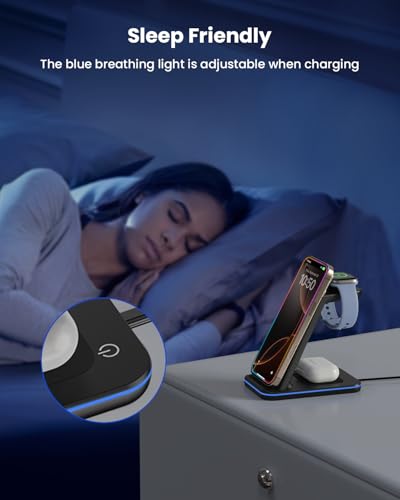 Wireless Charger Stand, CIYOYO 3 in 1 Fast Wireless Charging Station Dock for Apple Watch 11/9/8/7/6/SE/5/4/3/2, Airpods 3/2/Pro, iPhone 17/16/15/14/14 Plus/14 Pro Max/13/13 Pro/12/12 Pro/SE/X/XR/XS/8 - color: Black