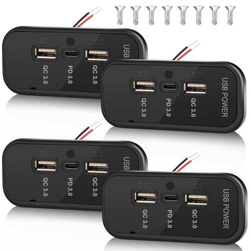 4PCS 72W 12V RV USB Outlet 3 Charging Ports Panel Wall Surface Mount - color: Deep black, size: 4PCS