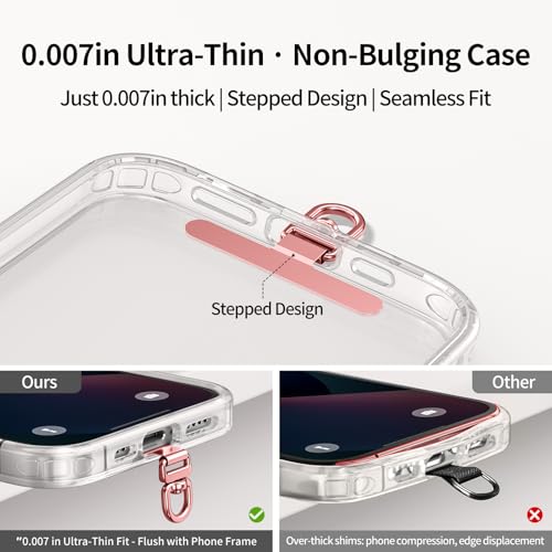 saxsion Phone Tether Tab & Lanyard Tab, 360° Swivel Clip - Ultra Thin Stainless Steel Universal Patch for All Phone Cases - color: Rose Gold*2