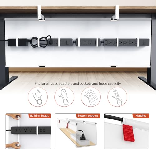 Univivi No Drill Under Desk Cable Management Tray, 48 inch Cable Management - color: White, size: 48"L x 5.5"W