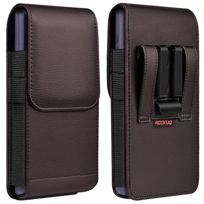 ACCKUO Leather Phone Holster with Strong Metal Belt Clip and Magnetic Closure Compatible with iPhone 16/15/14/13/12 Pro Max, Galaxy S25/S24/S23/S22 Plus & FE, L-Coffee - color: Coffee, size: Large