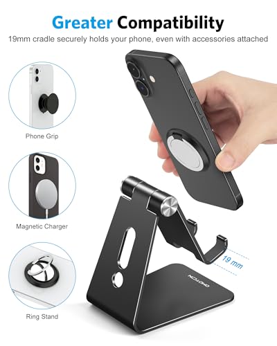 OMOTON C2 Adjustable Aluminum Cell Phone Stand with Charging Cutout, Black - color: Black