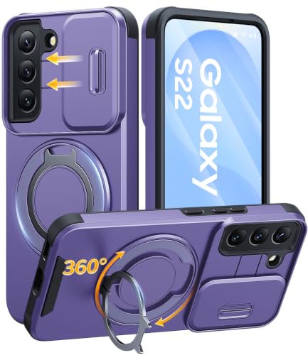 JAME for Samsung Galaxy S22 Case with Ring Stand & Slide Camera Cover - color: Purple, size: Galaxy S22