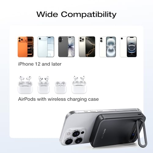 EF ECOFLOW Rapid Mag Power Bank, Qi2 Certified 15W Ultra-Fast MagSafe-Compatible Portable Charger, 10,000mAh Magnetic Power Charger with Foldable Stand, for iPhone 17/16/15. - color: Black