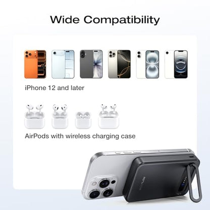 EF ECOFLOW Rapid Mag Power Bank, Qi2 Certified 15W Ultra-Fast MagSafe-Compatible Portable Charger, 10,000mAh Magnetic Power Charger with Foldable Stand, for iPhone 17/16/15. - color: Black