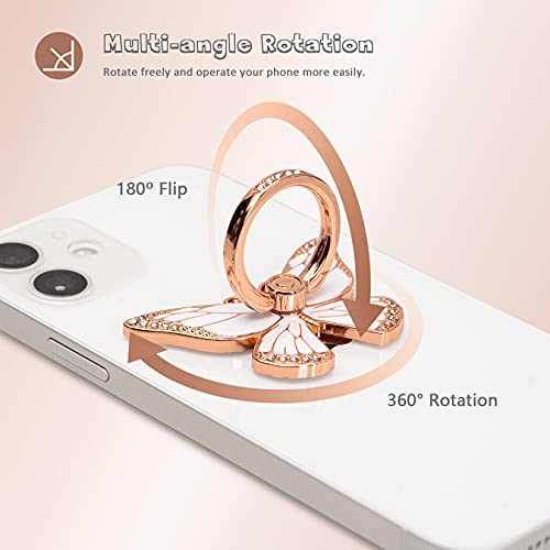 Doflyesky Butterfly Cell Phone Ring Grip Holder, 360 Degrees Rotation Phone Ring Grip Stand, Metal Finger Kickstand Compatible with iPhone, Samsung Galaxy, Android Phone Cases