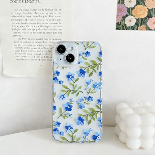 NITITOP Compatible with iPhone 15 Pro Case Clear Cute Flower - Blue | Branch, Floral, Precision camera cutouts, For girl woman, Slim fit, Soft TPU, Shockproof - color: Blue