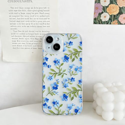 NITITOP Compatible with iPhone 15 Pro Case Clear Cute Flower - Blue | Branch, Floral, Precision camera cutouts, For girl woman, Slim fit, Soft TPU, Shockproof - color: Blue
