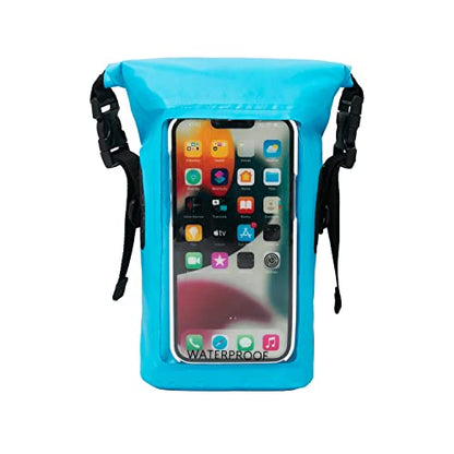 geckobrands Waterproof Phone Tote with 2L Dry Bag and Adjustable Strap – Protect Your Phone and Valuables While on The Go - color: Neon Blue