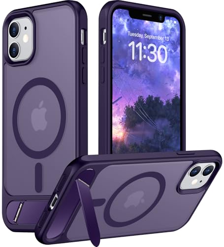 Magnetic Compatible with iPhone 11 Phone Case, [Built-in Invisible Kickstand][Compatible with MagSafe] [Military Grade Shockproof] Slim Translucent Matte Phone Case for iPhone 11 6.1" - color: Purple, size: For Iphone 11