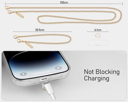 ROCONTRIP Metal Phone Chain Set Crossbody Phone Chain and Phone Wrist Strap iPhone Lanyard Handmade Phone Strap and Phone Wristlet Strap with 2*Tether Tabs for Women and Men - color: Pale Gold, size: Extended