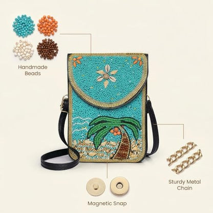 Small Crossbody Bags for Women, Cell Phone Shoulder Bag Boho Wallet Purse - color: Coconut Tree