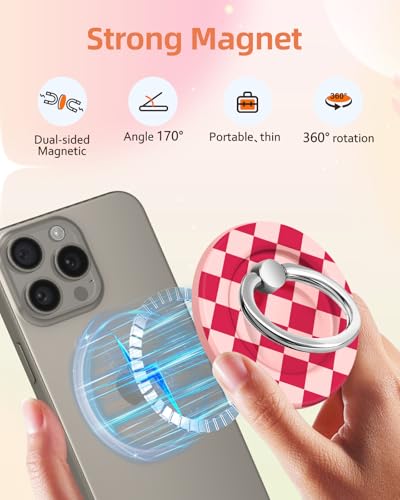 Lotadilo Magnetic Phone Ring Holder, Cute Phone Grip Stand, PK Grid - color: PK Grid