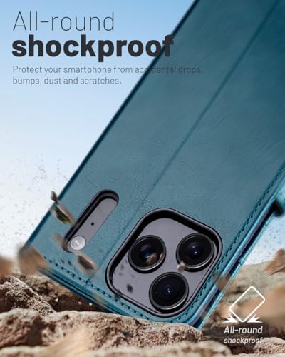 OCASE Compatible with iPhone 17 Pro Wallet Case, PU Leather Flip Folio Case with Card Holders RFID Blocking Kickstand [Shockproof TPU Inner Shell] Phone Cover 6.3 Inch 2025, Peacock Blue - color: Peacock Blue