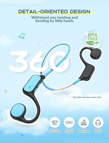 iClever OWS01 Kids Bluetooth Headphones, Air Conduction Open Ear Headphones - color: Blue