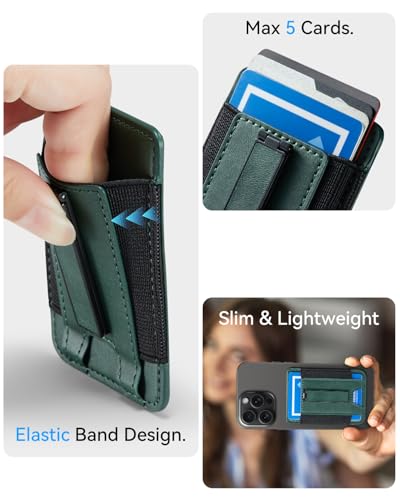 Phone Card Holder Wallet with Stand, Hold 6 Card for iPhone Andriod - color: Green
