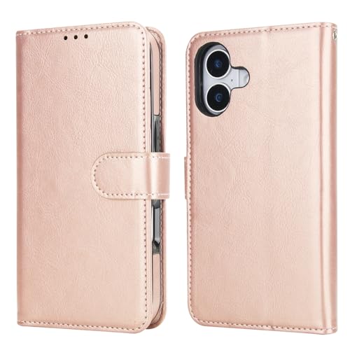 Bocasal Detachable Wallet Case Card Holder for iPhone 17, Rose Gold | RFID Blocking Kickstand Card Slots Holder PU Leather Magnetic Shockproof Wrist Strap Removable Flip Protective Cover 6.3 inch - color: Rose Gold