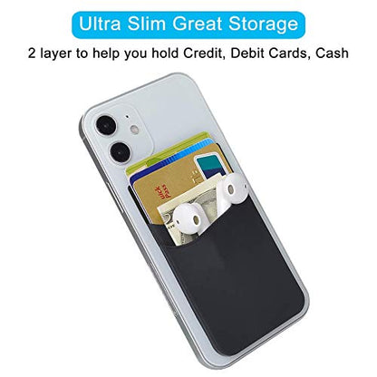 SS Black Phone Wallet, Credit Card Holder Stick on for iPhone Samsung Galaxy Any Smartphone 3 Pack - color: Black Black Black