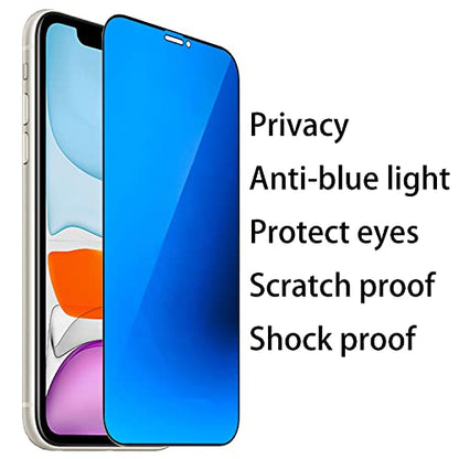 2 Pack Anti-Blue Privacy Tempered Glass Suit for iPhone 11 / iPhone XR Mirror Anti-Spy Screen Protector Anti-Peeping Film Electroplated 9H Hardness Anti-scratch 6.1 inch (Blue) - size: For iPhone 11 / iPhone XR